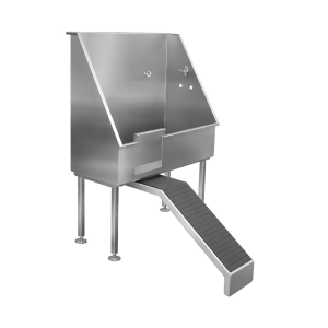 Bathing Grooming Tub with Backsplash and Swinging Ramp