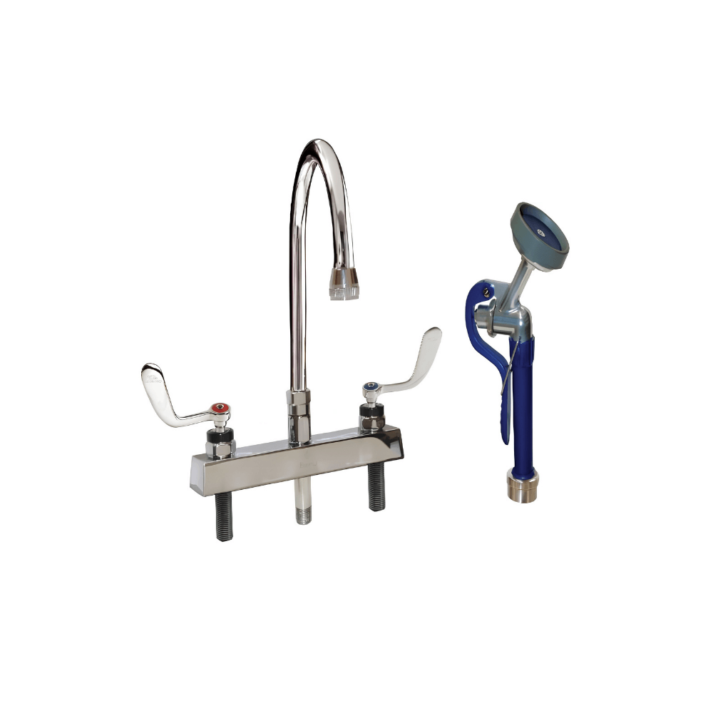 Deck-Mount Faucet - Swivel Gooseneck Spout & Sprayer