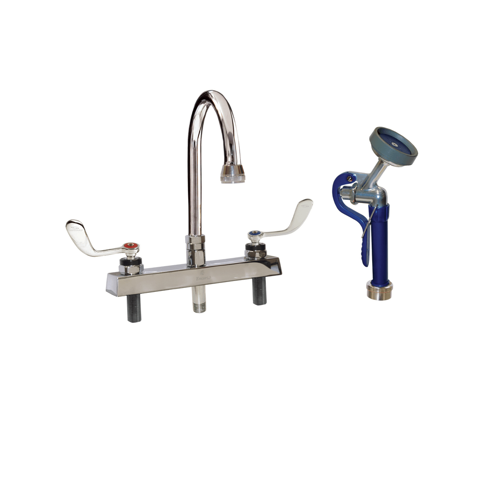 Veterinary Deck-Mounted Faucet - Swivel Gooseneck Spout - Pre-Rinse Sprayer
