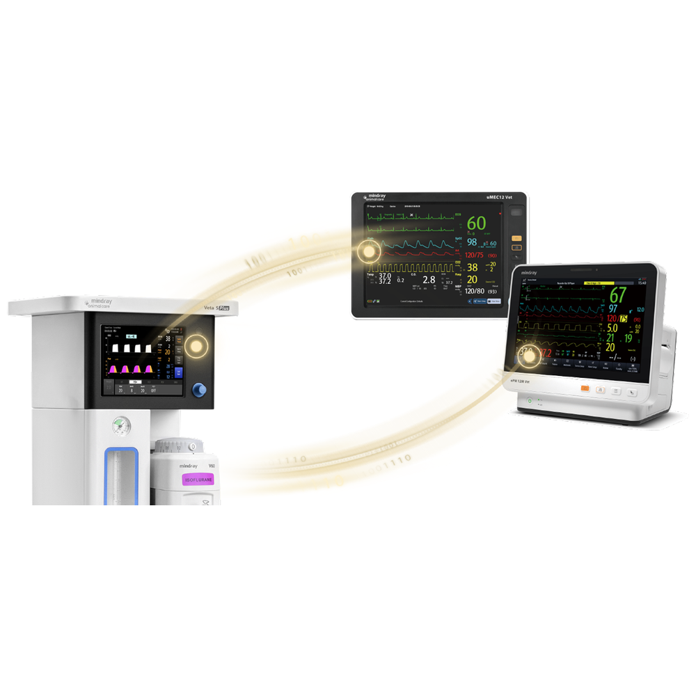 Mindray Veta 5Plus screen linked by light trails to two patient monitors