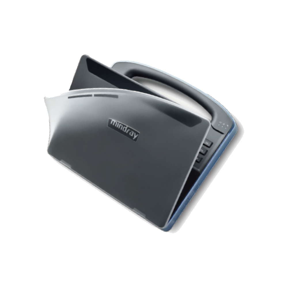 Mindray Vetus EQ with the lid partly open and the carry handle raised